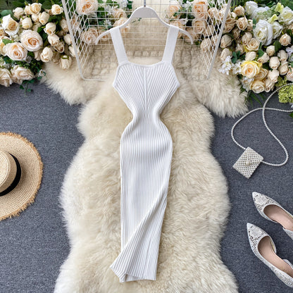 Sexy Spaghettiträger-Kleid Eng anliegendes Strickkleid Damen Urlaubskleid P171