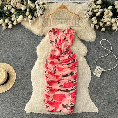 Robe Sexy à Bretelles Fines Florale pour Femme P142