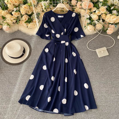 Robe d'été vintage à manches courtes pour femme P123