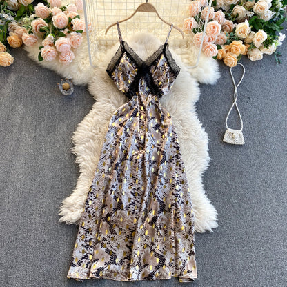 Niedliches ärmelloses A-Linien-Kleid mit Trägern und Rückenausschnitt für den Sommerurlaub, Schwarz P241