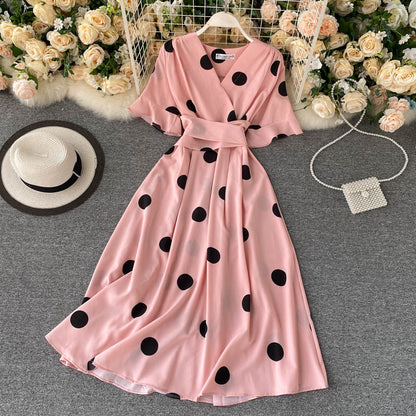 Robe d'été vintage à manches courtes pour femme P123