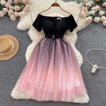 Cute A line Off The Shoulder Ombre Pink Dress Women Dress P085 Cute A line Off The Shoulder Ombre Pink Dress Women Dress P085
