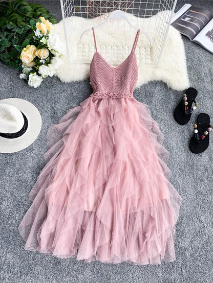 Damen-Sommerkleid A-Linie Spaghettiträger Altrosa P094