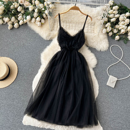 Robe courte en tulle à fines bretelles sexy pour femme - P144