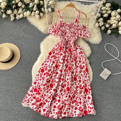 Sexy Spaghettiträger Sommerkleid Damen Blumen Holiday Kleid P163