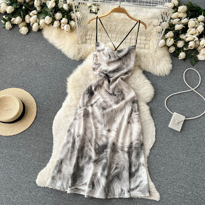 Sexy Spaghettiträger Rückenfreies Seidensatin-Kleid Damen Partykleid P237