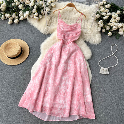 Süßes ärmelloses A-Linien-Sommerkleid mit Spaghettiträgern und Rückenausschnitt, Pink, P240