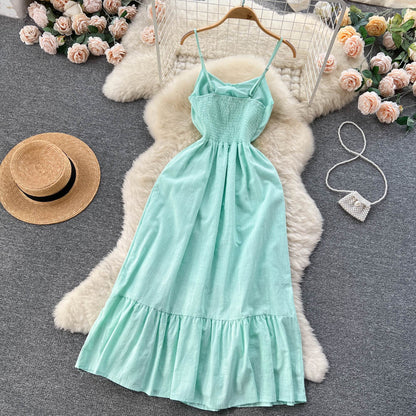Vintage Spaghettiträger ärmelloses mintgrünes Sommerkleid P245