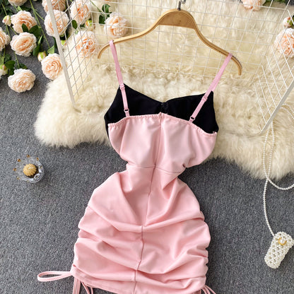 Sexy scheidenförmiges, ärmelloses, pinkfarbenes kurzes Sommerkleid P243