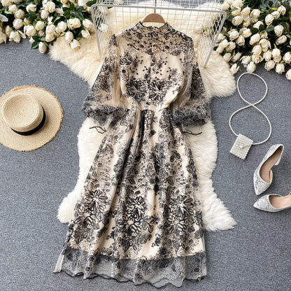 Niedliches Langarm-Spitzenkleid Damenkleid P111