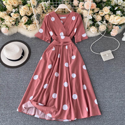 Robe d'été vintage à manches courtes pour femme P123