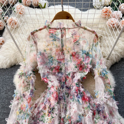 Süßes Langarm-Blumenkleid Damenkleid P109