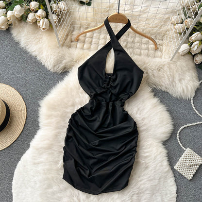 Sexy Enges Ärmelloses Schwarzes Kurzes Sommerkleid P244