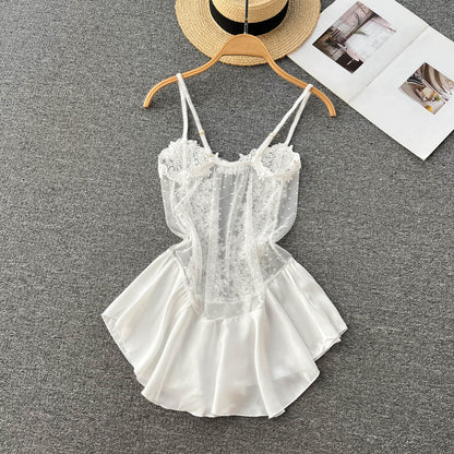 Sexy Spaghettiträger Sommer Kurzes Spitzenkleid Damen Urlaubskleid P189