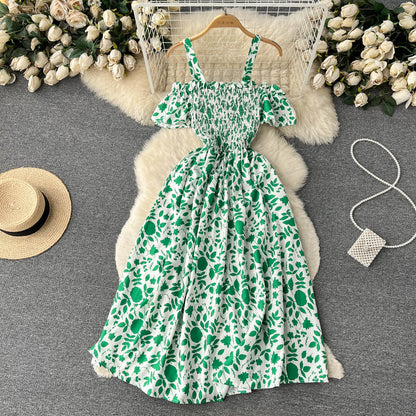 Sexy Spaghettiträger Sommerkleid Damen Blumen Holiday Kleid P163