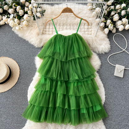 süßes Sommerkleid für Damen mit Spaghettiträgern und Rüschen P141
