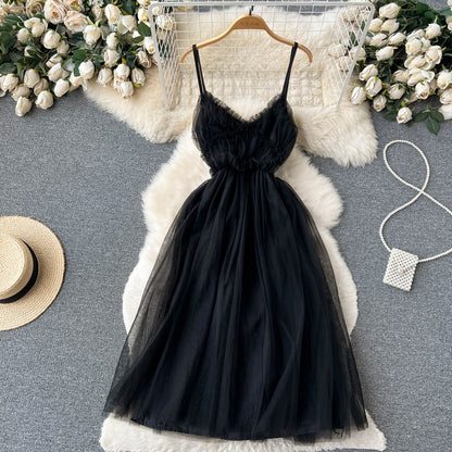 Robe courte en tulle à fines bretelles sexy pour femme - P144