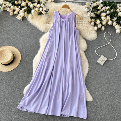 Einfaches Strandkleid mit Schaufelhals für den Sommer, Damen-Urlaubskleid P188