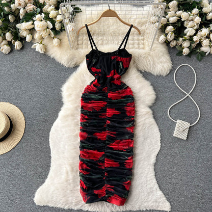 Robe Sexy à Bretelles Fines Florale pour Femme P142