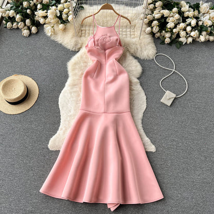 Sexy Meerjungfrau Spaghetti-Träger Rüschen Satin Blumen Kleid Damen Kleid P147