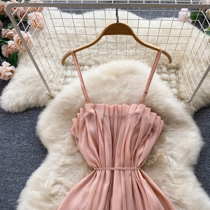 Sexy Spaghettiträger Sommer Blush Rosa Kleid Damen Urlaubskleid P168
