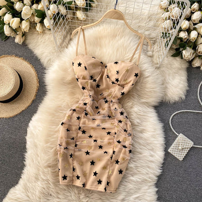 Sexy Trägertops Sommer Kurzes Sternenkleid Damen Strandkleid P181
