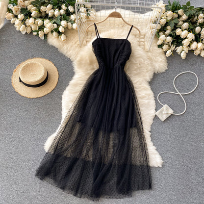 Sexy Trägertüllkleid Schwarz Damen Partykleid P208