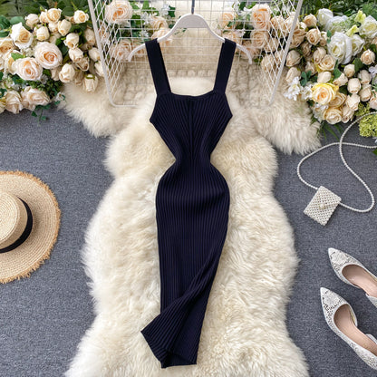 Sexy Spaghettiträger-Kleid Eng anliegendes Strickkleid Damen Urlaubskleid P171
