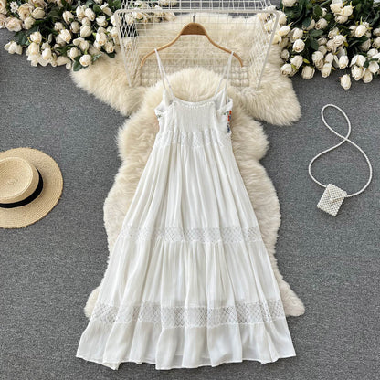 Sexy Spaghetti Träger Boho Spitzenkleid Damen Urlaubskleid P193