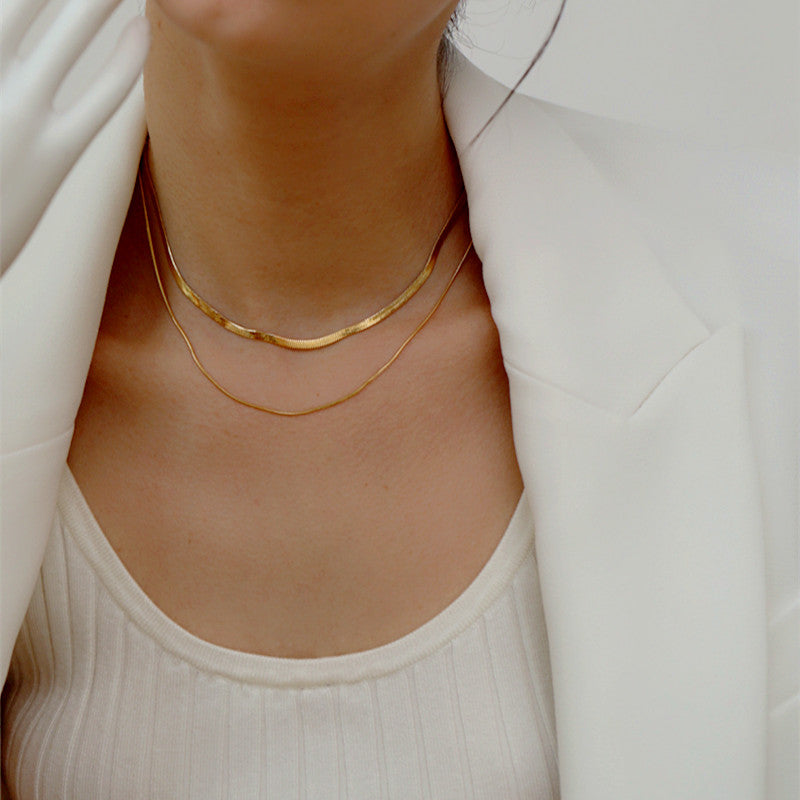 Dainty Snake Double layer Choker,Snake Chain Necklace,Herringbone Necklace,Gold Double Chain,Omega Chain Necklace,Thin Chain Necklace E019