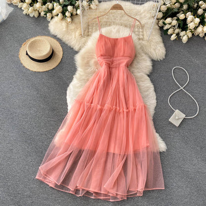 Sexy Trägertüll Rüschenkleid Damen Urlaubs-Kleid P209