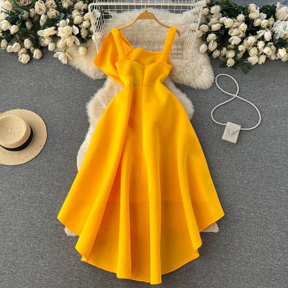 Robe de soirée sexy à bretelles spaghetti asymétrique avec nœud pour femme P156