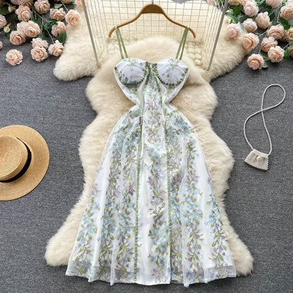 Sexy A-Linie Spaghetti-Träger Blumenkleid Damen Abendkleid P150