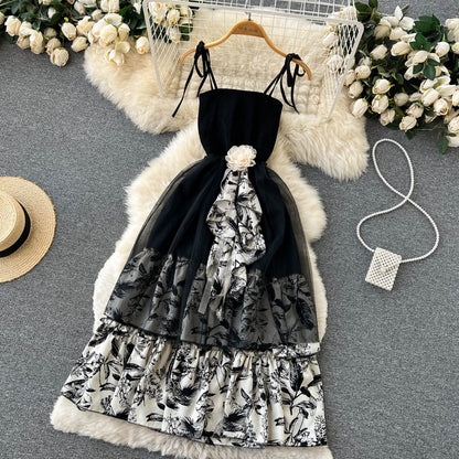 Sexy Spaghettiträger Sommerkleid schwarz Damenkleid P129