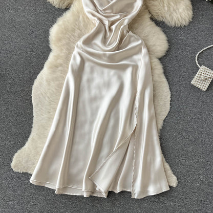 Sexy Spaghetti-Träger Seidensatin-Kleid Damen Partykleid P192