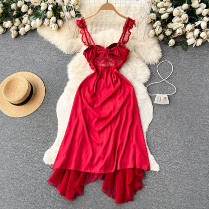 Robe sexy à fines bretelles en dentelle pour femme P202