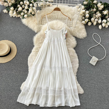 Sexy Spaghetti Träger Boho Spitzenkleid Damen Urlaubskleid P193
