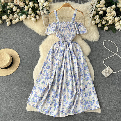 Sexy Spaghettiträger Sommerkleid Damen Blumen Holiday Kleid P163