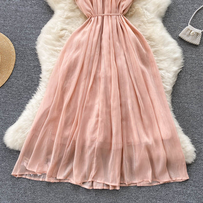 Sexy Spaghettiträger Sommer Blush Rosa Kleid Damen Urlaubskleid P168