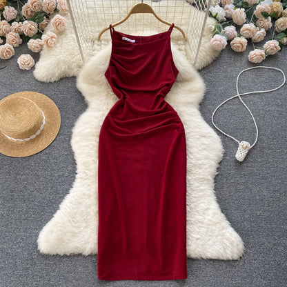Sexy Seidensatin-Kleid Sommer Damen Holiday-Kleid P221