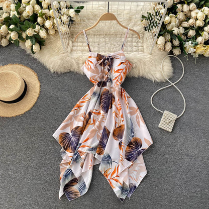 Sexy Spaghetti-Träger schulterfreies Sommerkleid Damen Blumen Feiertagskleid P162