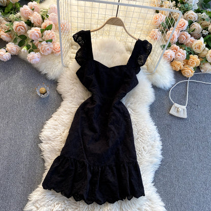 Sexy Träger Rüschen Spitzenkleid Damen Urlaubskleid P207