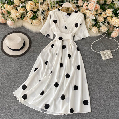 Robe d'été vintage à manches courtes pour femme P123
