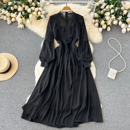 Einfaches, langärmliges Chiffon-Sommerkleid für Damen P114