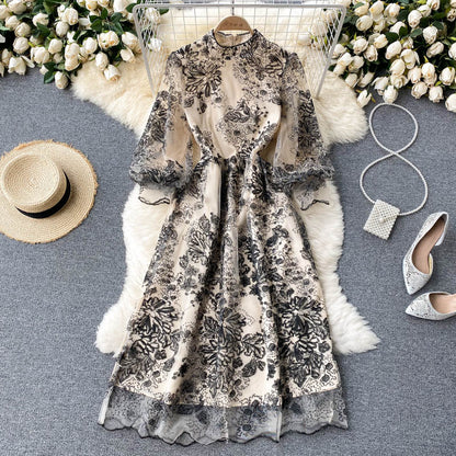 Niedliches Langarm-Spitzenkleid Damenkleid P111