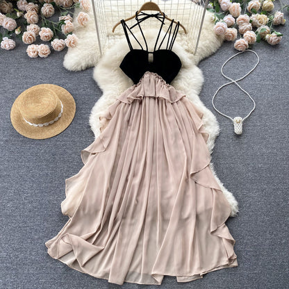 Sexy Spaghettiträger Rückenfreies Kleid Damen Sommer Urlaubskleid P157
