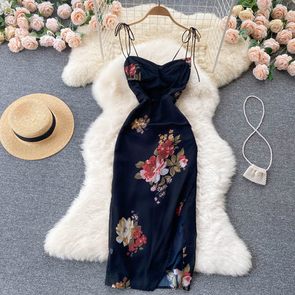 Sexy Spaghettiträger Blumenkleid Sommer Damen Urlaubskleid P214