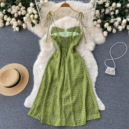 Süßes Spaghetti-Träger Kurzes Blumenkleid Damen Kleid P139