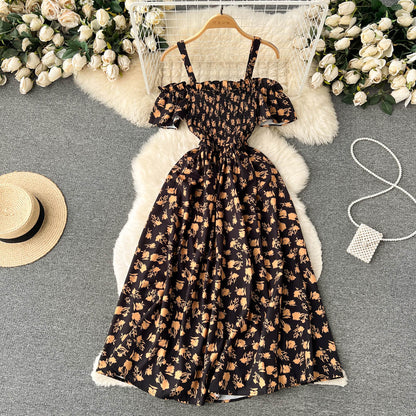 Sexy Spaghettiträger Sommerkleid Damen Blumen Holiday Kleid P163