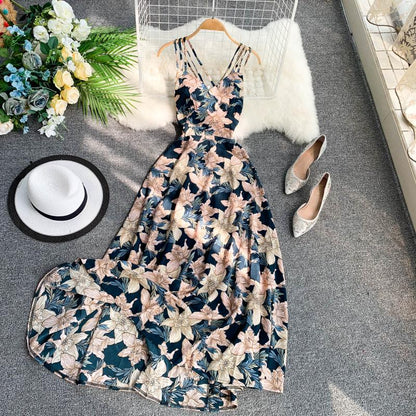 Sexy Spaghetti Straps Summer Backless Floral Dress Hot Women Dress P155 - PINK / S Sexy Spaghetti Straps Summer Backless Floral Dress Hot Women Dress P155 - PINK / S